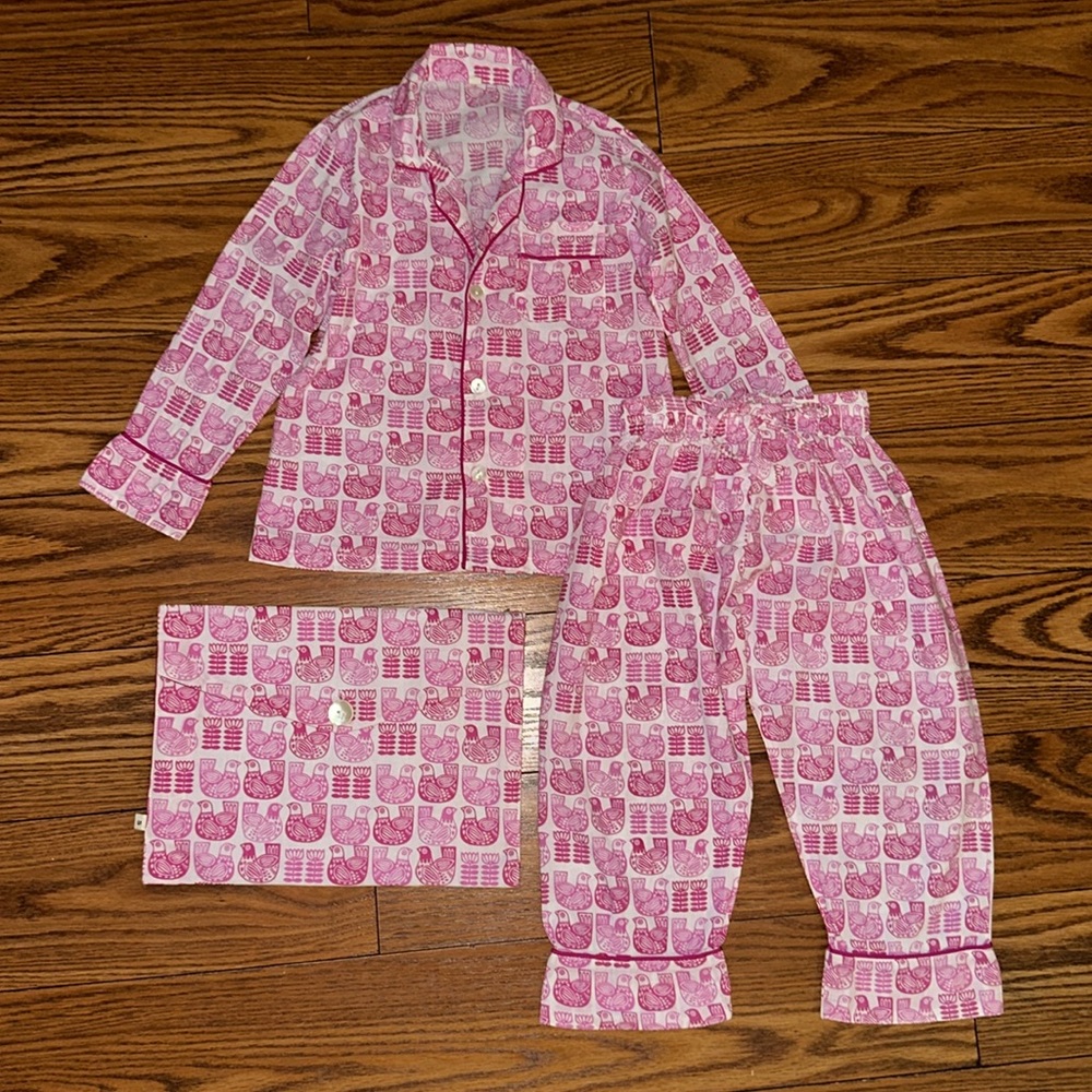 Pink Chicken Block Print PJ Set Small